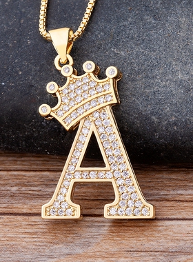 New Luxury Copper Zircon A-Z Crown Alphabet Pendant Chain