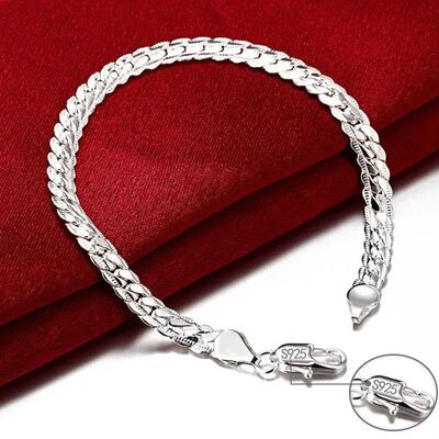 Sterling Silver Bracelet  for Women 6mm 18/20cm Flat Side