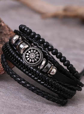 IFMIA 4pcs/ set Adjustable Leather Bracelets for Men Braided