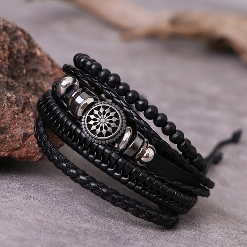 IFMIA 4pcs/ set Adjustable Leather Bracelets for Men Braided