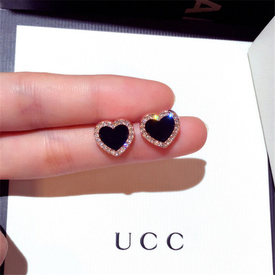 Engagement Enamel Cute Heart Stud Earrings for Women Girls