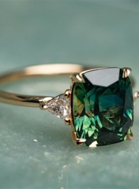 Elegant Square Emerald Ring for Women Fashion Gold Color