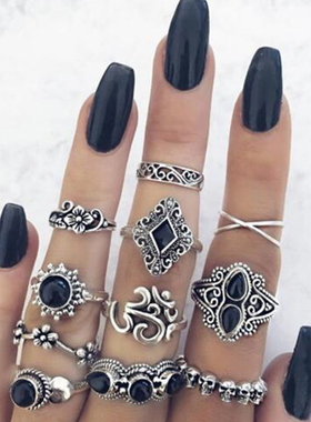 Tocona 11Pcs/set Vintage Antique Silver Color Rhinestone