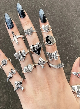 Retro Vintage Ring Set Gothic Alloy Rings Hiphop for Women