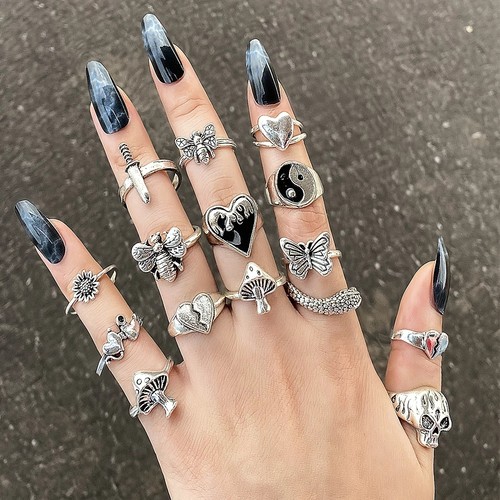 Retro Vintage Ring Set Gothic Alloy Rings Hiphop for Women