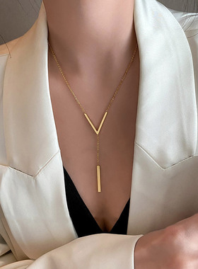 Stainless steel V-shaped long sexy Clavicle Necklace Ladies