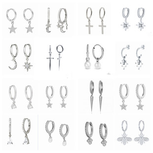 Sterling Silver Cross Pearl Bee Animal Hoops Earrings Pendie