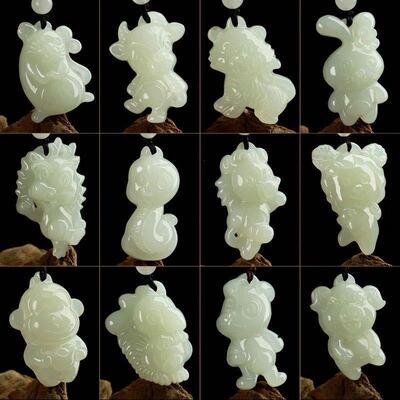 Natural White Jade Chinese Zodiac Pendant Necklace Fashion