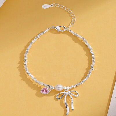 Sterling Silver Pink Heart Pendant Bracelet for Women Elegan