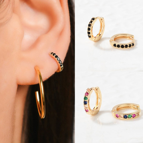 Small Huggies Hoop Earrings Multicolor Cz Hoop Cartilage
