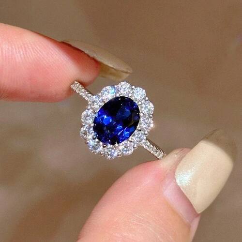 New Sterling Silver Ring Blue Gemstone  for Women Wedding
