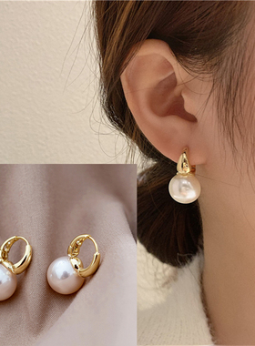 2023 New Cute Pearl Studs Hoop Earrings for Women Gold