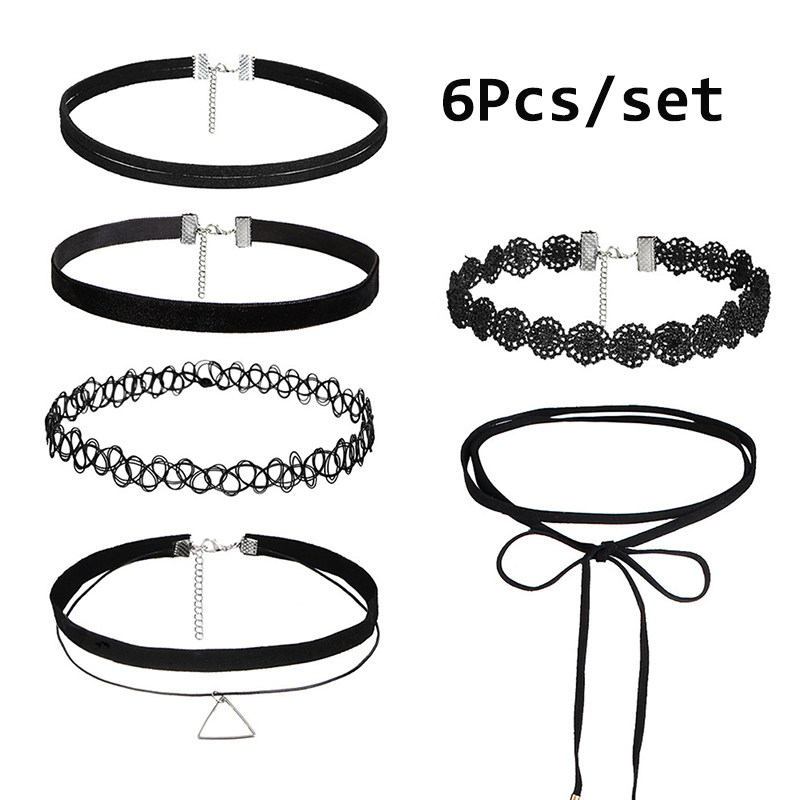 6Pcs/set 90S Punk Style Choker Necklaces Gothic Tattoo