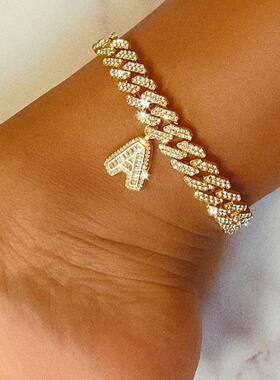 12mm DIY Gold Layered Initial Cuban Link Chain Iced Out