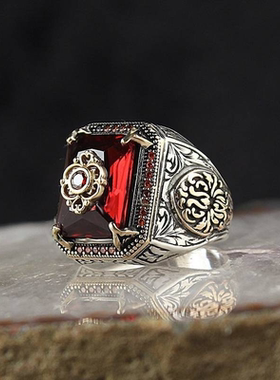 Retro Handmade Turkish Signet Ring for Men Women Ancient