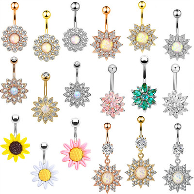 1/2PCS Sunflower Belly Button Ring 14G Surgical Steel Lotus