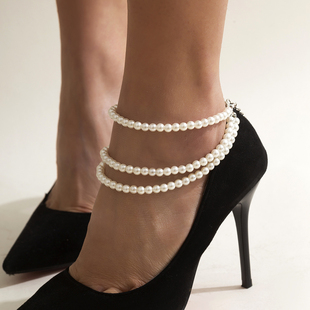 Ingemark 1PC Multilayer Tassel Pearl Chain Anklets Women