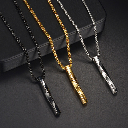 WLP Stainless Steel Rectangle Pendant Necklace for Men Kpop