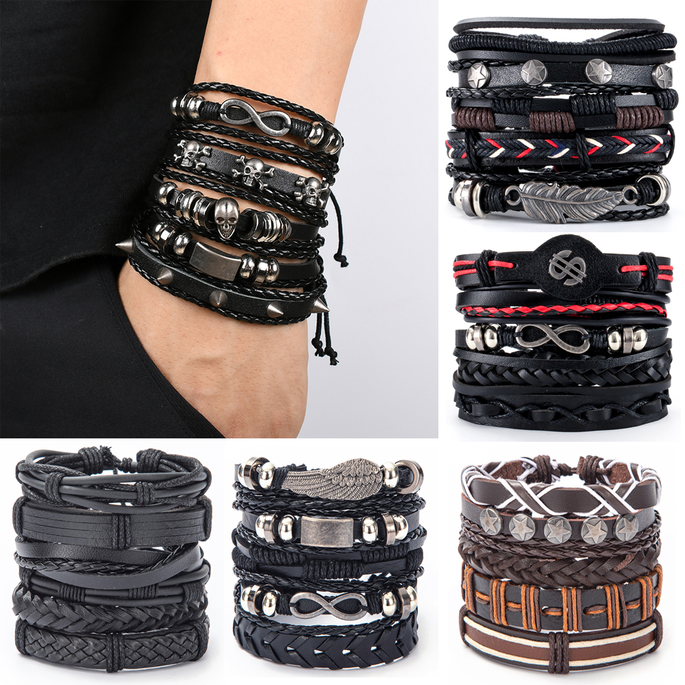2023Vinatge Gothic Punk Skull Star Metal Multilayer Leather