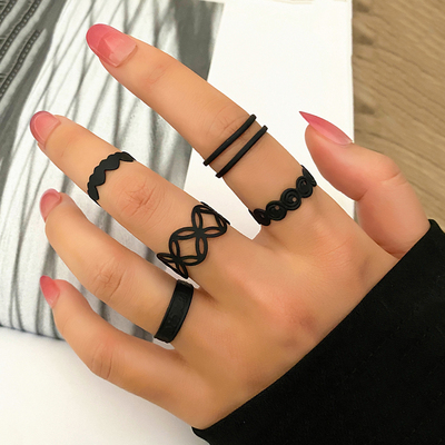 New 2023 New Gothic Black Color Coin Rings Set for Women