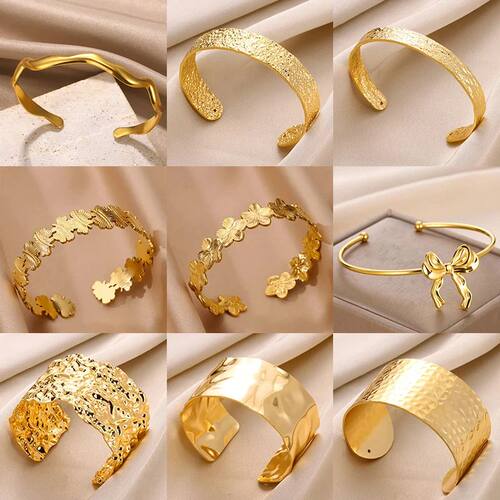 Flower Cuff Bracelet Bangle for Women Gold Color Flora