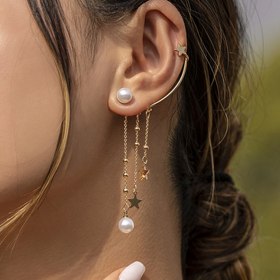 1pcs Vintage Elegant Simulated Pearls Geometric Star Long