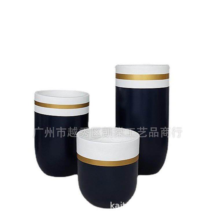 北欧圆直筒玻璃钢落地组合花瓶家居软装售楼处商场景观花艺摆件