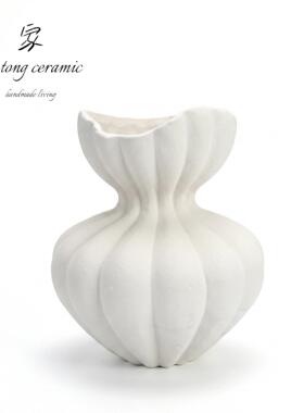 手工陶瓷花白色褶皱设计室内装饰摆件家居工艺品