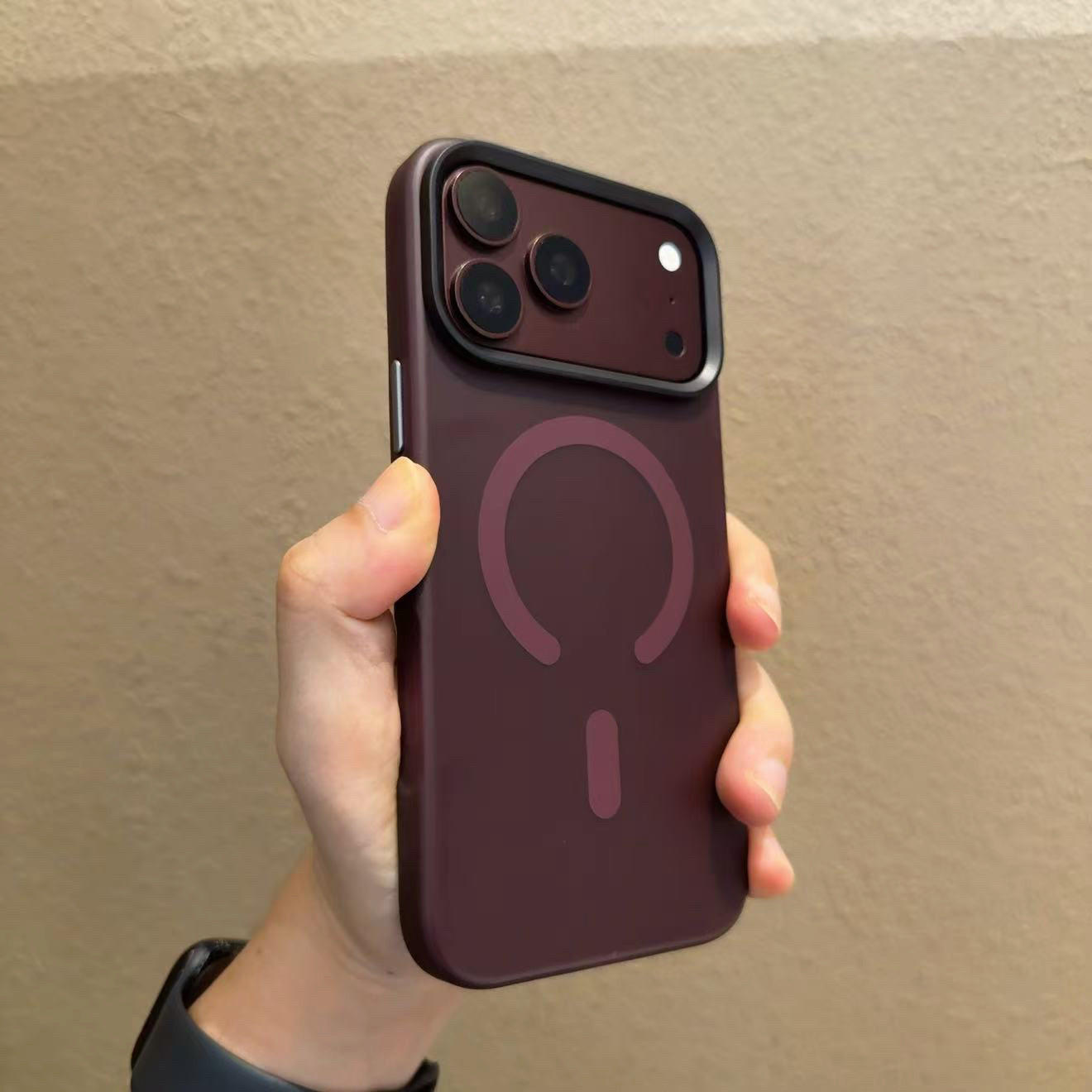 麦壳MK|ins简约磨砂磁吸适用iphone18promax手机壳苹果17pro半透明防摔保护套勃艮第酒红小众大视窗外壳情侣