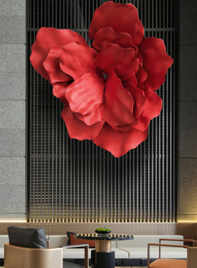 现代铁艺大红花墙面装饰画酒店走廊过道装饰品玄关装饰立体坠入户