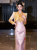 High-end custom new Chinese-style wedding bride cheongsam toasting dress for autumn and winter 2026, new purple high-end return door dress for the wedding ceremony thumbnail 5