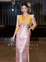 High-end custom new Chinese-style wedding bride cheongsam toasting dress for autumn and winter 2026, new purple high-end return door dress for the wedding ceremony thumbnail 6