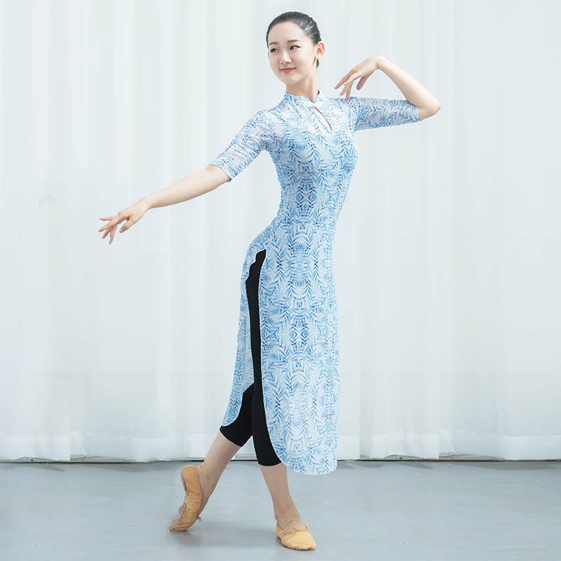 古典旗袍身韵练功服女现代民族瑜伽中国风透气纱衣舞蹈服演出服装