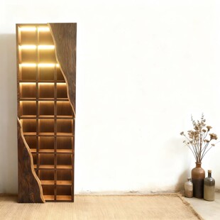 实木展示柜LED灯带多格储物柜复古组合模块柜书柜