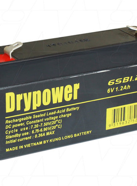 Drypower蓄电池6SB1.2P 6V1.2AH免维护可充电蓄电池