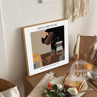 现代简约咖啡馆装 饰画饮品店水吧台挂画餐厅北欧风复古艺术背景墙