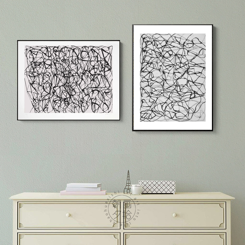 北欧抽象玄关装饰画沙发背景墙小众餐厅艺术黑白线条创意挂画
