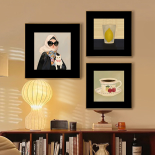 法式 饰画女人与猫复古客厅壁画斗柜摆画抽象小众挂画 中古风餐厅装