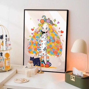 多巴胺女孩卧室装 饰画床头斗柜桌面摆画公主房治愈系卡通客厅挂画
