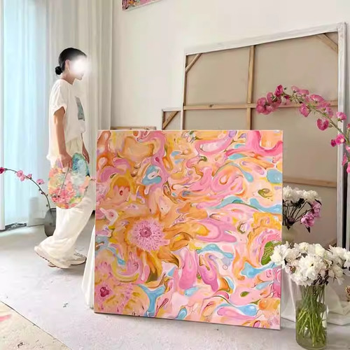 粉色向日葵多巴胺风抽象治愈色彩客厅卧室装饰画奶油风小清新挂画