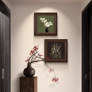 中古风玄关装饰画入户门高级感走廊过道挂画复古花卉餐厅卧室壁画