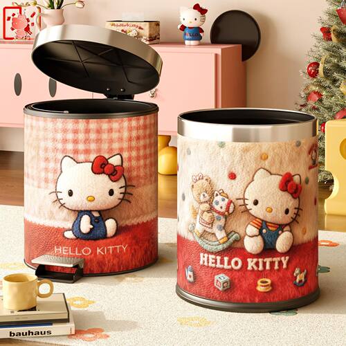 Kitty高颜值可爱少女风垃圾桶大号大容量双层皮革纸篓家用收纳桶