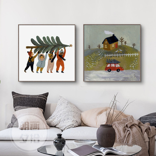 朝画夕拾人物插图艺术装 饰画小众北欧治愈系挂画圣诞节新年挂画