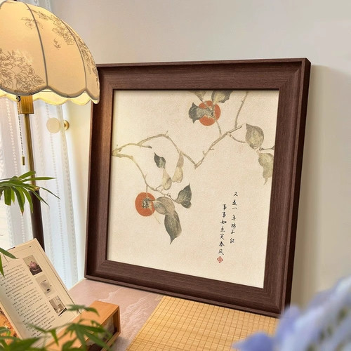 柿柿如意中古风好寓意高级感装饰画客厅卧室餐厅斗柜摆画复古挂画
