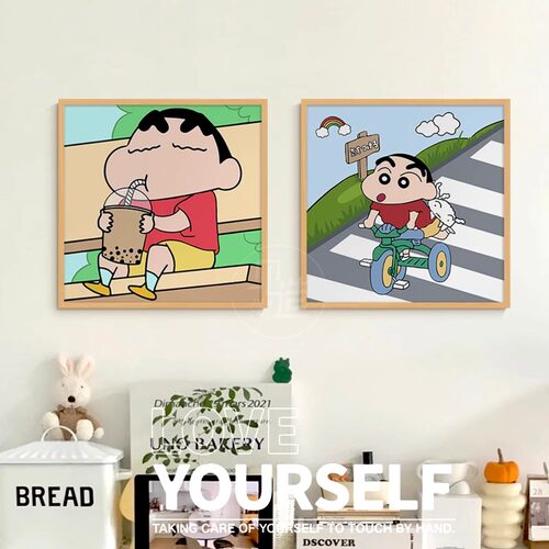蜡笔小新ins风卧室床头装饰画多巴胺卡通儿童房挂画客厅桌面摆画
