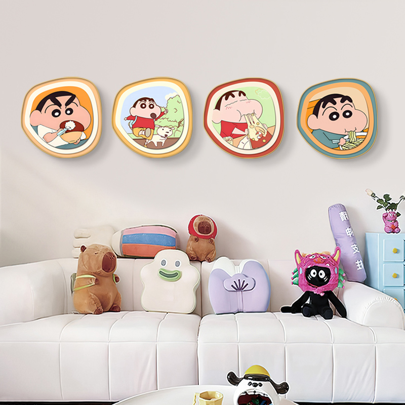 蜡笔小新装饰画客厅沙发背景墙壁画儿童房多巴胺卡通可爱组合挂画图片
