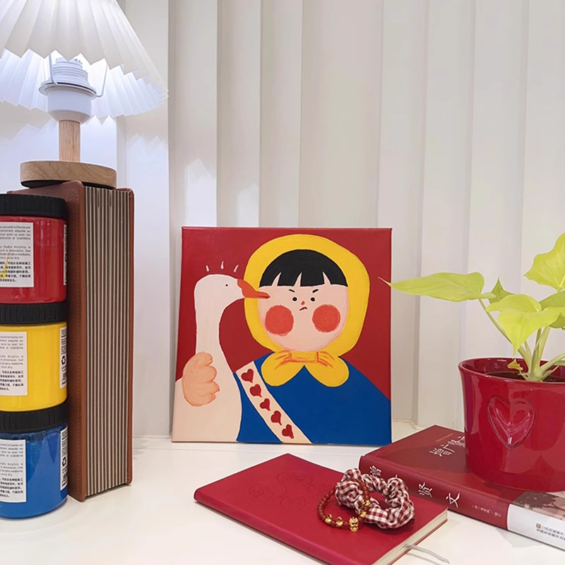 现代多巴胺色彩儿童房装饰画治愈系小众艺术感卧室床头书房挂画