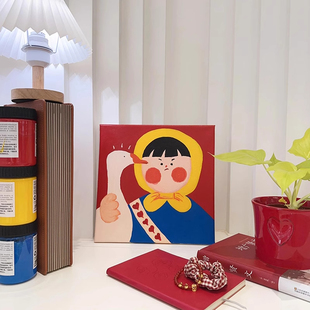 现代多巴胺色彩儿童房装 饰画治愈系小众艺术感卧室床头书房挂画