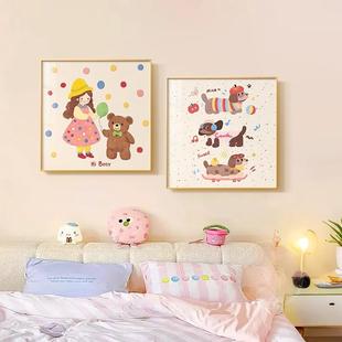 卡通动漫女孩儿童房装 饰画高级感客厅挂画唯美温馨主卧室床头壁画