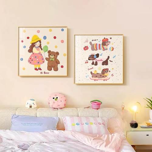卡通动漫女孩儿童房装饰画高级感客厅挂画唯美温馨主卧室床头壁画